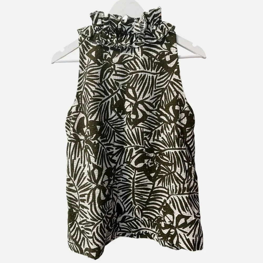 Kate Spade Tropical Print Ruffled Textured Sleeveless Cotton Top Women's size 8